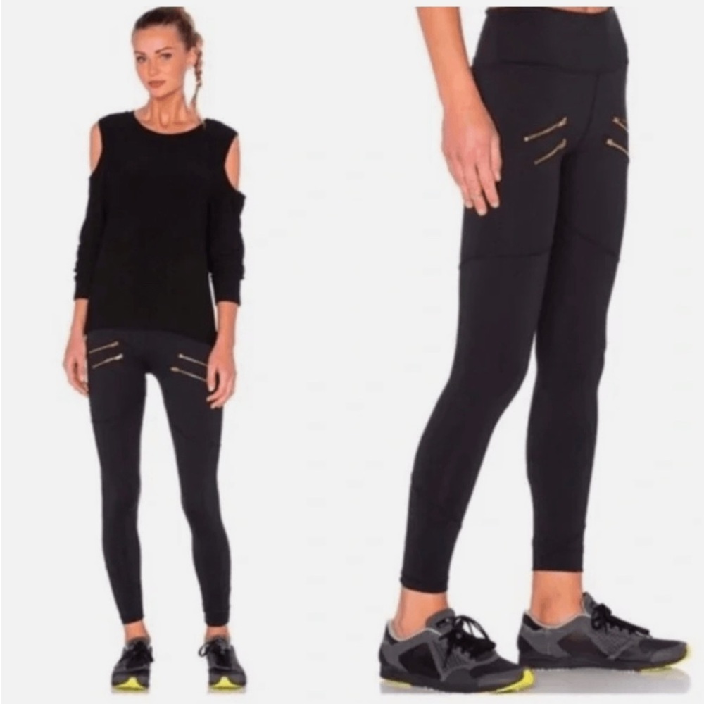 Varley Sofia Zipper Leggings in Black/plum Size Small
